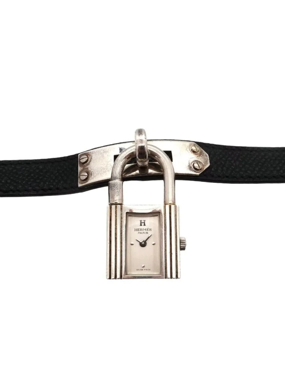 Hermes Kelly Watch Vintage Silver Black Quartz